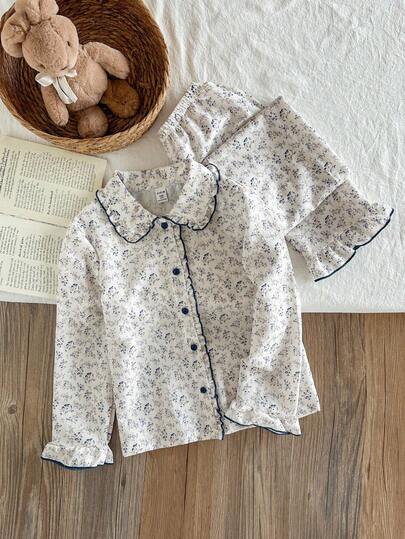 Genkimix Kids 2 pièces Ensemble de pyjama confortable avec cardigan à fleurs marguerite et pantalon long à volants pour filles