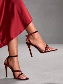 CUCCOO SZL Minimalist Chic Thin Strap Crystal Heel Sandals, Versatile High Heeled Sandals For Outdoor & Streetwear Spring Shoes Spring Break Easter Valentine's Day - Velvet brown - View 3