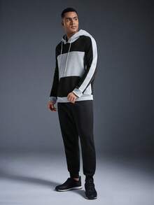 Driftmere 男士撞色羊毛休闲运动衫和裤子运动服套装，秋冬 - 黑色 - 查看 4