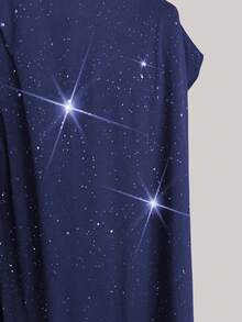 Xyvia Elegant Sexy Long Slit Dress, Round Neck, Fitted, Glitter, Suitable For Halloween Party, Christmas - Navy Blue - View 7