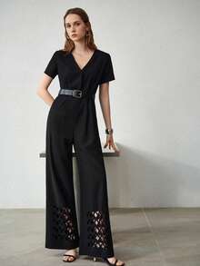 MOTF PREMIUM BLACK MINIMALIST CINCHED WAIST JUMPSUIT - Black - View 5