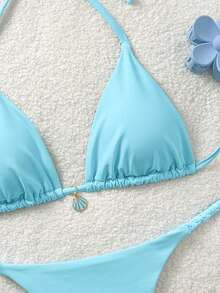 Soleia Women's Solid Color Halter Tie Bikini Set, Summer - Mint Blue - View 5