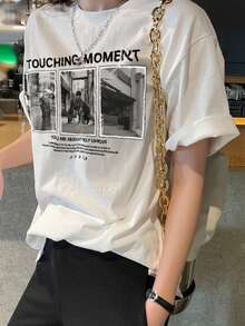 DAZY Women's Loose Fit Graphic Tee, Streetwear Style - White - View 7