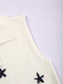 GlowEve Áo vest len cổ polo thời trang dành cho nữ, thêu hoa. - Màu be - Xem 5
