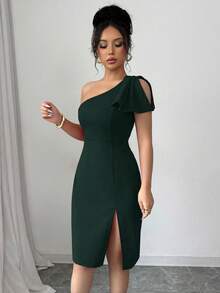 Rafferiza Đầm ôm sát gợi cảm lệch vai dành cho nữ - Màu xanh lá cây đậm - Xem 4