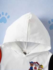 SHEIN | PAW Patrol 男童卡通狗字母印花撞色长袖连帽衫和运动裤套装，运动休闲户外风，春秋季 - 白色 - 查看 3