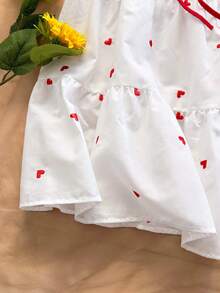 Soleia Women's Square Neck Tie-Up Camisole And Heart Print Layered Ruffle Hem Mini Skirt Casual Vacation 2-Piece Set Red Top White Skirt  Casual Vacation Outfits Women Beach Summer Outfits Valentine's Day