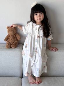 DAZY Infant/Toddler Girls' Cartoon All-Over Print Crew Neck Long Sleeve Pajamas - White - View 1