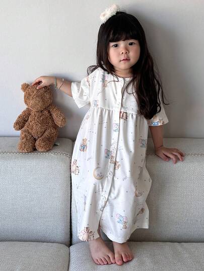 DAZY Infant/Toddler Girls' Cartoon All-Over Print Crew Neck Long Sleeve Pajamas