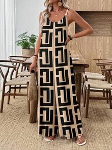 EMERY ROSE Women's Geometric Print Casual Jumpsuit, Fashionable & Versatile, Spring/Summer Carnival - Multicolor - View 10