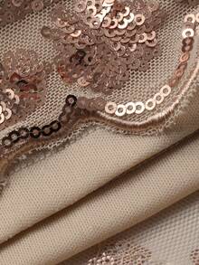 DAZY 女士优雅花卉亮片V领泡泡袖荷叶边下摆连衣裙，夏季婚礼宾客礼服/吊带裙 - 粉色 - 查看 12