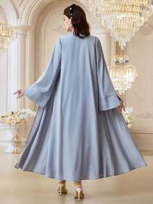 Al Najma 女士优雅亮片刺绣前开襟阿拉伯长袍，秋季 - 藍色 - 查看 3