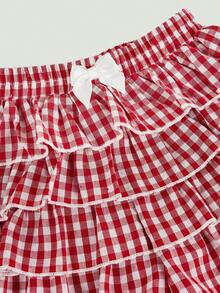 SHEIN 女婴格子休闲短裤 - 紅白色 - 查看 4