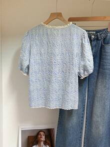 SHEIN Frenchy Women's Casual Floral Embroidered Shirt, Summer - Blue - View 2