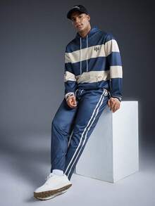 Driftmere 2pcs Men's Casual Business Striped Print Drawstring Hoodie Sweatshirt And Sports Pants Set, Suitable For Outdoor Sports Street Fashion Sportswear, Spring To Summer, Men Sports Set / Hoodie Tracksuits, Comfort And Soft Tracksuits, For Daily Sports Leisure, Athleisure Style,Sporty Fashion - Multicolor - View 7
