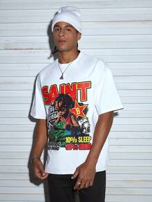 Modcrash 复古时尚宽松圆领休闲印花T恤，新款春夏复古美式风，男女皆宜的夏季上衣，适合日常穿着，宽松版型，夏季度假装扮，复古美式，男女皆宜，宽松版型夏季装扮——适合日常穿着和夏季度假装扮。 - 白色 - 查看 3