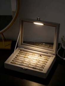 奢华丝绒首饰收纳盒，带抽屉和展示托盘 - 优雅戒指耳环架，时尚家居装饰，新年礼物，女士饰品展示佳品 - 彩色 - 查看 4