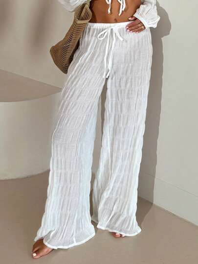 Aloruh Women's Elegant Low Waist Sheer Chiffon Textured Loose Wide Leg Pants, Suitable For Beach Vacation,Beach Outfits Women,Summer Holiday Outfits