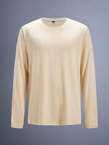 Driftmere 男士宽松纯色休闲百搭长袖T恤，春夏皆宜，舒适柔软，运动休闲风，尽显运动时尚 - 杏色 - 查看 1