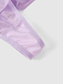 ROMWE Kawaii 情人节浪漫娃娃风可爱甜美纯真钢圈吊带文胸配荷叶边内裤性感内衣套装 - 淡紫色 - 查看 4