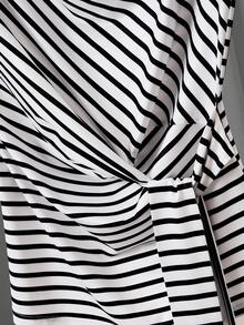 SHEIN Solid Color Draped Neck Cap Sleeve T-Shirt For Women, New Design With Cinched Waist, Flared Sleeves, Slim Fit, Summer - Black and White - View 3