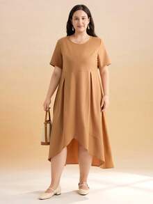 Momelise Đầm dệt kim màu trơn dáng rộng bất đối xứng dành cho nữ cỡ lớn - Nhiều màu - Xem 4