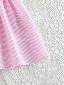 SHEIN 0-3 Years Old Baby Girl Fashionable Elegant Cute Casual Minimalist Textured Fabric Pink Striped Sleeveless Dress - Pink - View 4