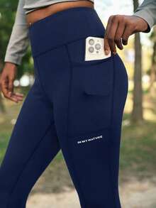 In My Nature Women's Fashion Letter Pattern Phone Pocket Outdoor Leggings - Navy Blue - View 7