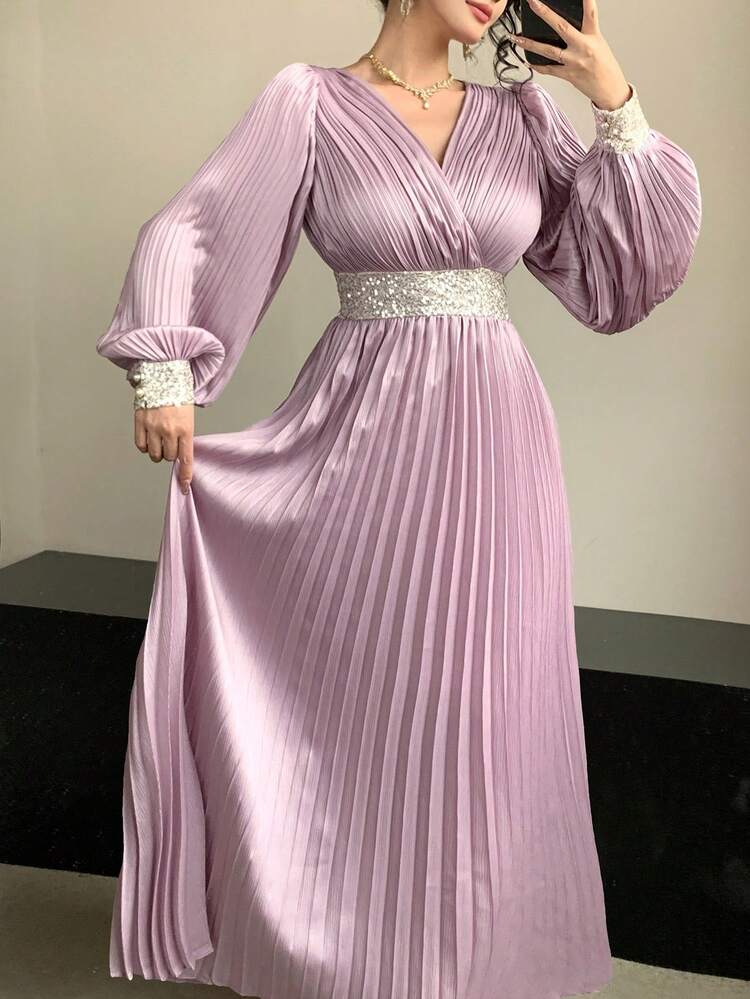 Spring & Summer Sparkling Rhinestone & Sequin Colorblock Deep V-Neck Waist Cinched Midi Dress, Fashion Party Cocktail Wedding Guest Gown Wedding Guest Dress Sundress