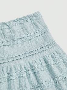 Sweetra 1 Bộ áo crop top không tay màu trắng có khóa thắt lưng và chân váy xếp ly ngắn màu trắng, phong cách tối giản - Màu xanh nhạt - Xem 4