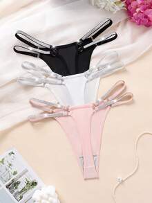 Bộ 3 quần lót dây mảnh phối sequin màu trơn dành cho nữ - Nhiều màu - Xem 2