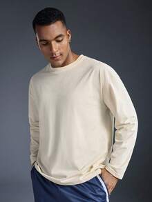 Driftmere T-shirt à manches longues pour hommes, couleur unie, décontracté. Polyvalent du printemps à l'été. T-shirts de sport confortables et doux pour hommes. Style athleisure, mode sportive, pour le printemps/l'été - Beige - Voir 5