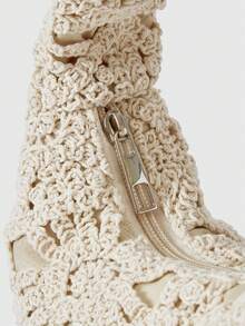 ROMWE Kawaii Ladies, Women HandBag,Crossboby Bags,Hobo Bag,Vacation Essentials,Beach Bag,Crochet Set,Bohemia,Floral Bag,Bag Charms,Fashionable,Personalized,Versatile,Street,Sweet And Cool Girls,Hot Girls(Random Pattern) - Apricot - View 4