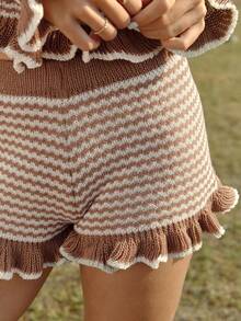 WESTFADE High-Rise Striped Ruffle Colorblock Sweater Knit Shorts Spring, Resort Wear, Summer, Casual, Cute, Nashville, Cowgirl, Western Clothes For Women, Vacation - Multicolor - View 4
