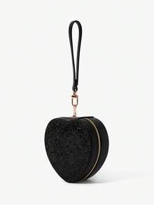 SHECARRY Fashionable Retro Heart Embroidery Handbag Box - Deep Black - View 3