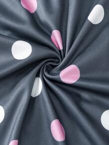 Girls' Minimalist Watermelon Pink All-Over Print Bow & Polka Dot & Letter Graphic Round Neck Short Sleeve Nightgown Loungewear - Grey - View 7