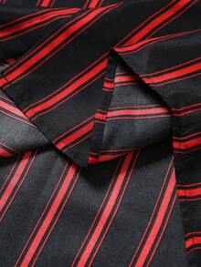 Genlund Chemise décontractée à manches courtes, à boutons et à imprimé rayé, polyvalente pour hommes - Noir - Voir 6
