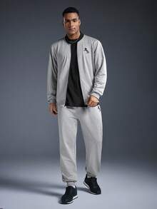Men's Casual Outdoor Sports Jacket And Pants Set, Spring To Summer, Men Sports Set / Jacket Tracksuits, Comfort And Soft Tracksuits, For Daily Sports Leisure, Athleisure Style, Sporty Fashion - Light Grey - View 3