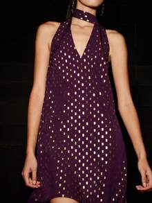 Nöista This Black Dress With Gold Detail Features A Halter Neckline And Fitted Mini Silhouette, Perfect For A Festive Night. Designed For Birthday Outfits For Women Clothes, Elegant, Or Spring Break Outfits Parties, This Sparkly Dress Adds Glamour And Confidence To Women's Spring Break Outfits Fashion. - Purple - View 5