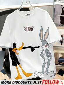 Looney Tunes X Manfinity Manfinity Joysei Men's Casual Cute Cartoon Animal Print Short Sleeve T-Shirt, Summer - White - View 7