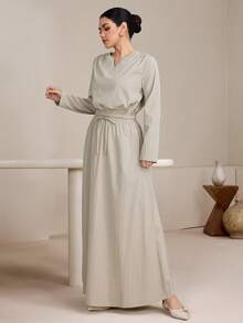 Graceveil Ensemble 2 pièces pour femmes avec Top à col V et robe longue à taille fine pour le printemps - Vert - Voir 1