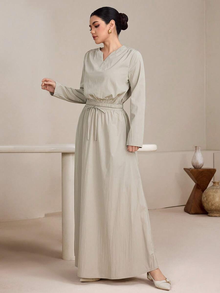 Graceveil Ensemble 2 pièces pour femmes avec Top à col V et robe longue à taille fine pour le printemps - Vert - Voir 1
