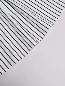 SHEIN Franclia Women's Collared Short Sleeve Ribbon Bow Blouse - Black and White - View 5