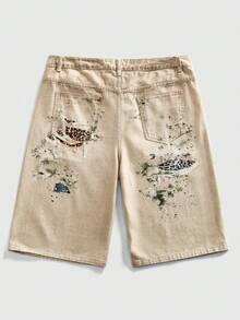 ROMWE MEN Street Life Men's Wasteland Leopard Print Pocket Casual Denim Shorts - Brown - View 11