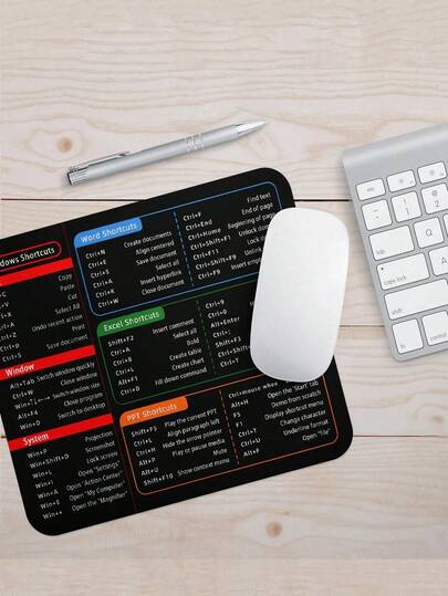 1 pièce Tapis de souris avec fonctions de raccourcis clavier, tapis de souris carré antidérapant en caoutchouc pour bureau à domicile et ordinateur portable