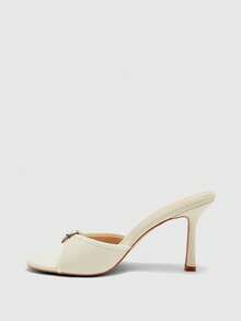 CUCCOO SZL Brown PU Leather Mixed Gold Buckle Decor 3.5" High Heel Round Toe Retro Mule Sandals For Christmas Prom Heels Summer Shoes - Beige PU - View 3