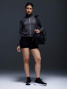 Powerista 女士简约纯色拉链立领插肩袖训练运动夹克 - 深灰色 - 查看 5