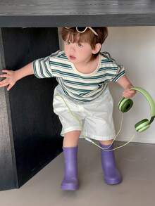 DAZY 幼儿男童圆领条纹短袖休闲上衣，春夏款 - 綠色 - 查看 8