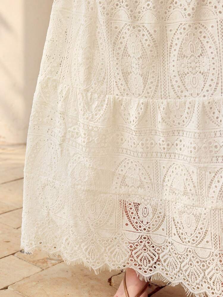 WOMEN'S GUIPURE LACE ROMANTIC HOLLOW EMBROIDERED SKIRT