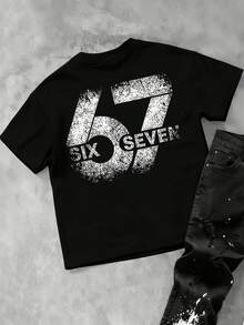 Coolqubz Teenage Boys' Summer Reversible Numeric 67 Print Casual Crew Neck Short Sleeve T-Shirt - Black - View 2